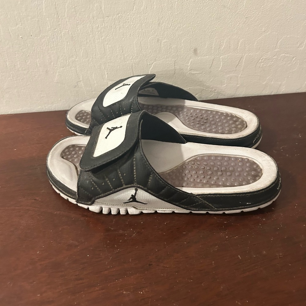 Black and White Jordan Slides